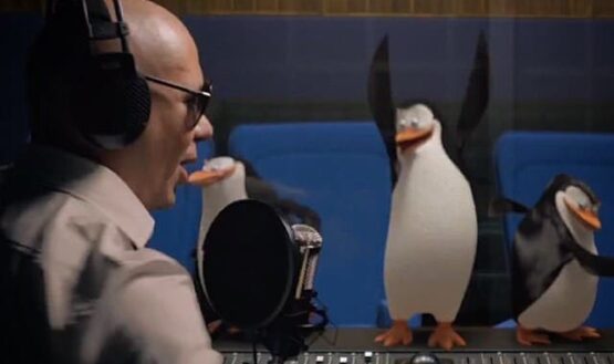 Pitbull recording a music video with the penguins of madagascar at Nosiematch Studios in Miami, FL.